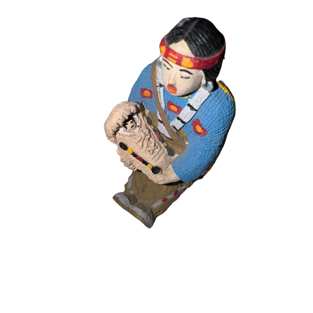 Vintage Style Hand Painted Clay Storyteller Figurines Indigenous Family Set of 2 - Picture 2 of 8